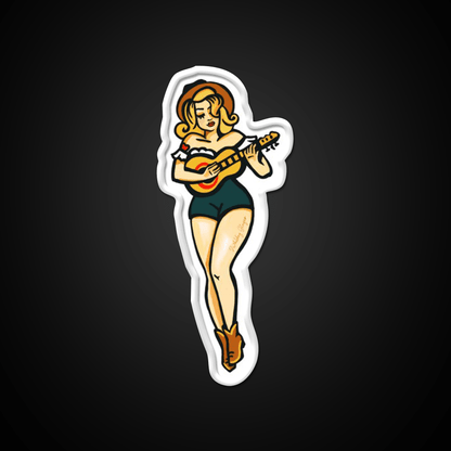 Tattoo Style Pinup Girl Playing Ukulele Whiskey Drink Bar Led Neon Sign Rgb Color - Shineneon