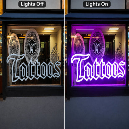 Tattoo Window LED Neon Sign - 06 Day Night Comparison