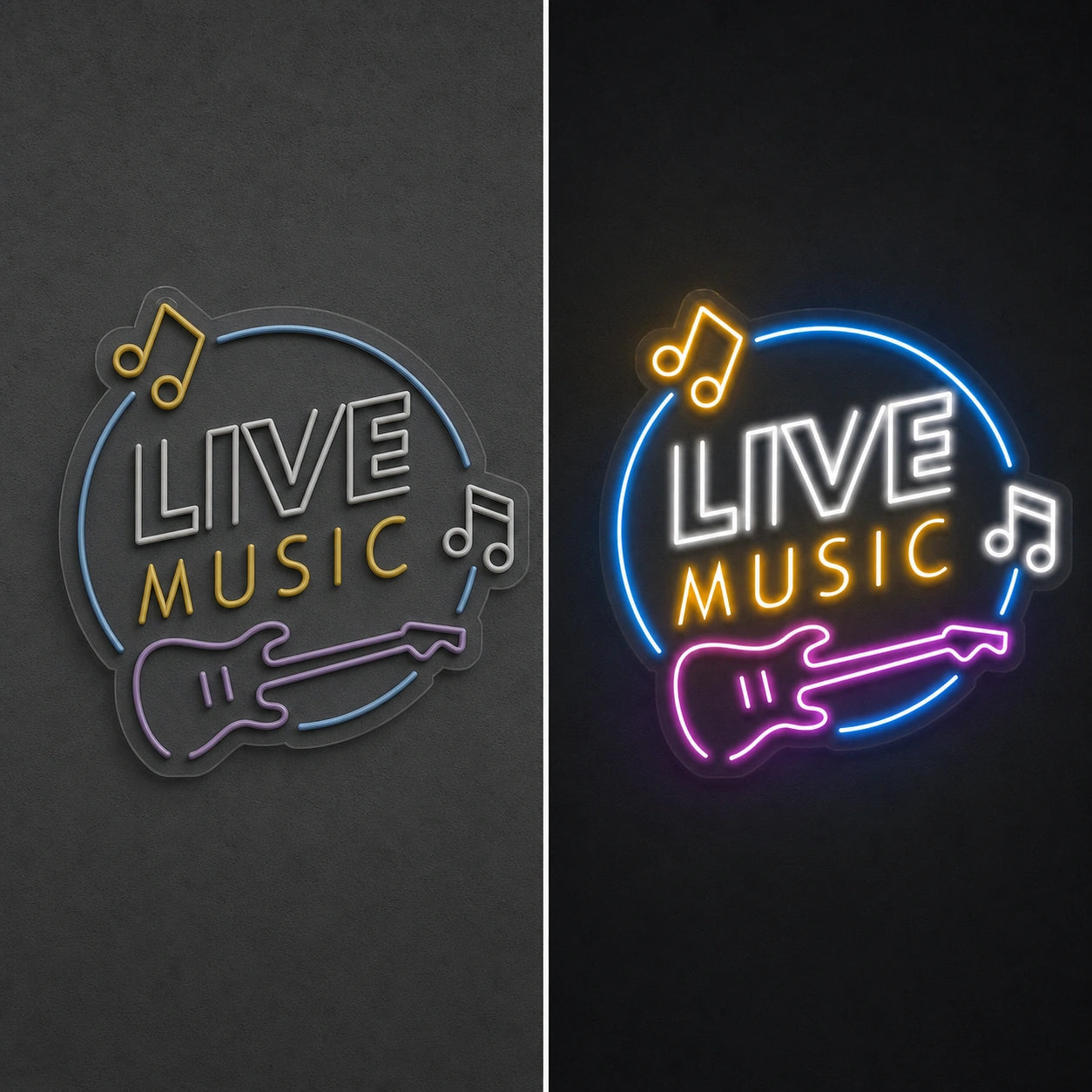 Tea Music Fake Eat One Est LED Neon Sign Garage Man Cave Neon Sign day and night comparison
