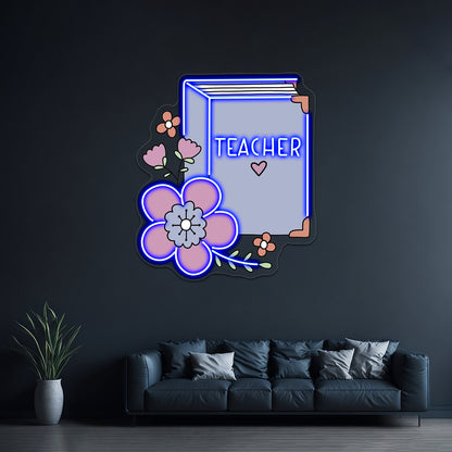 Teacher Floral Book Neon Sign Artwork For Bar Neon Signs