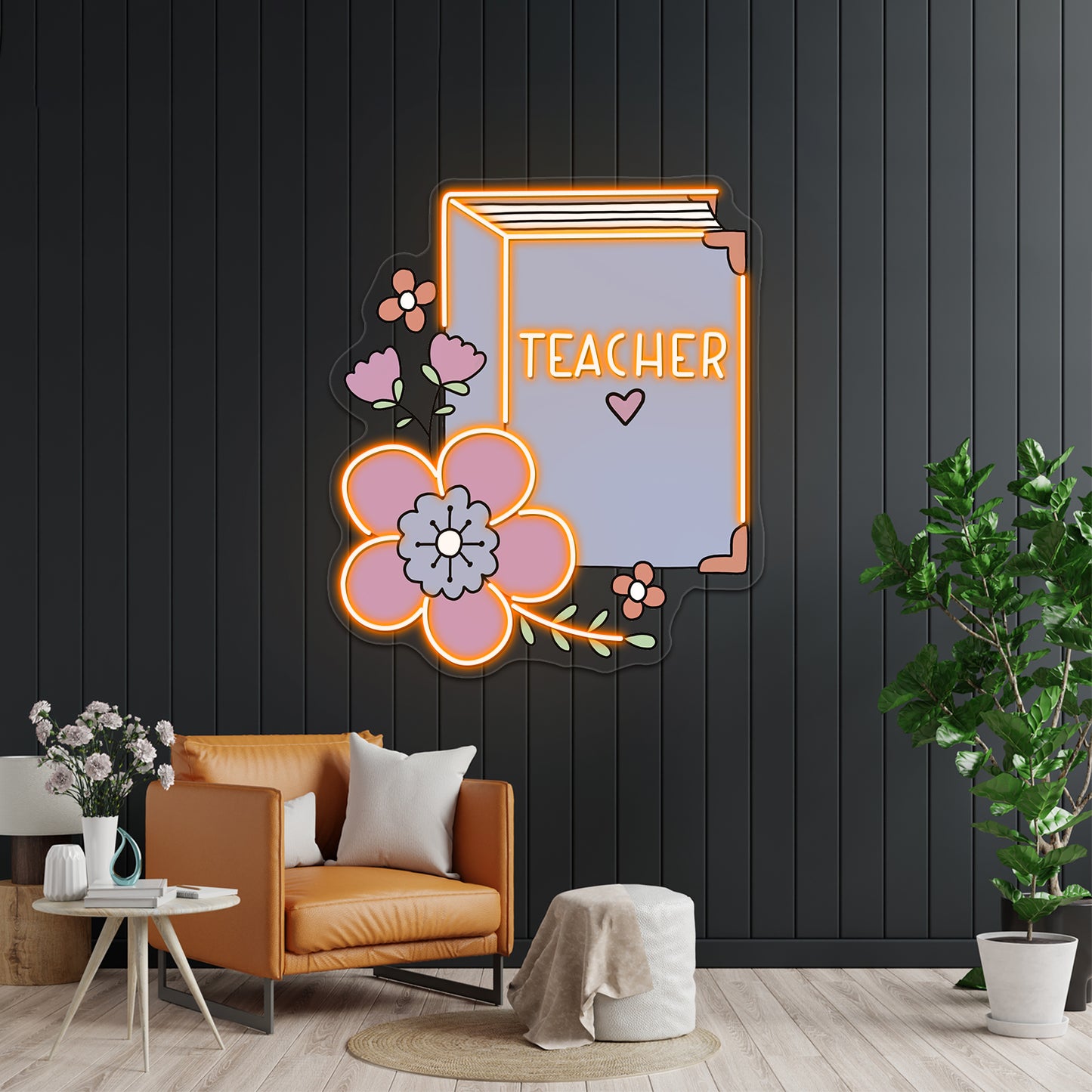 Teacher Floral Book Neon Sign Artwork For Bar Neon Signs