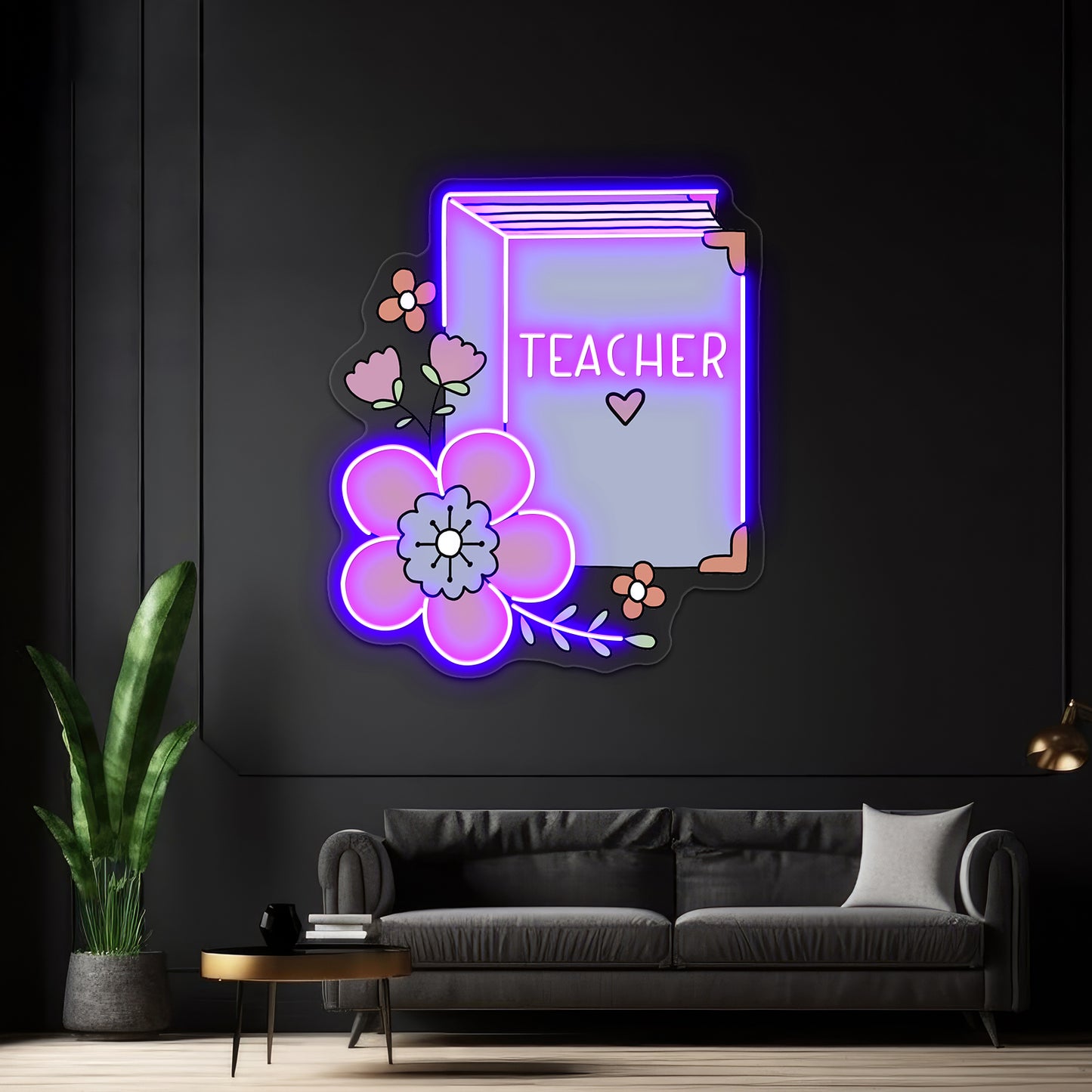 Teacher Floral Book Neon Sign Artwork For Bar Neon Signs