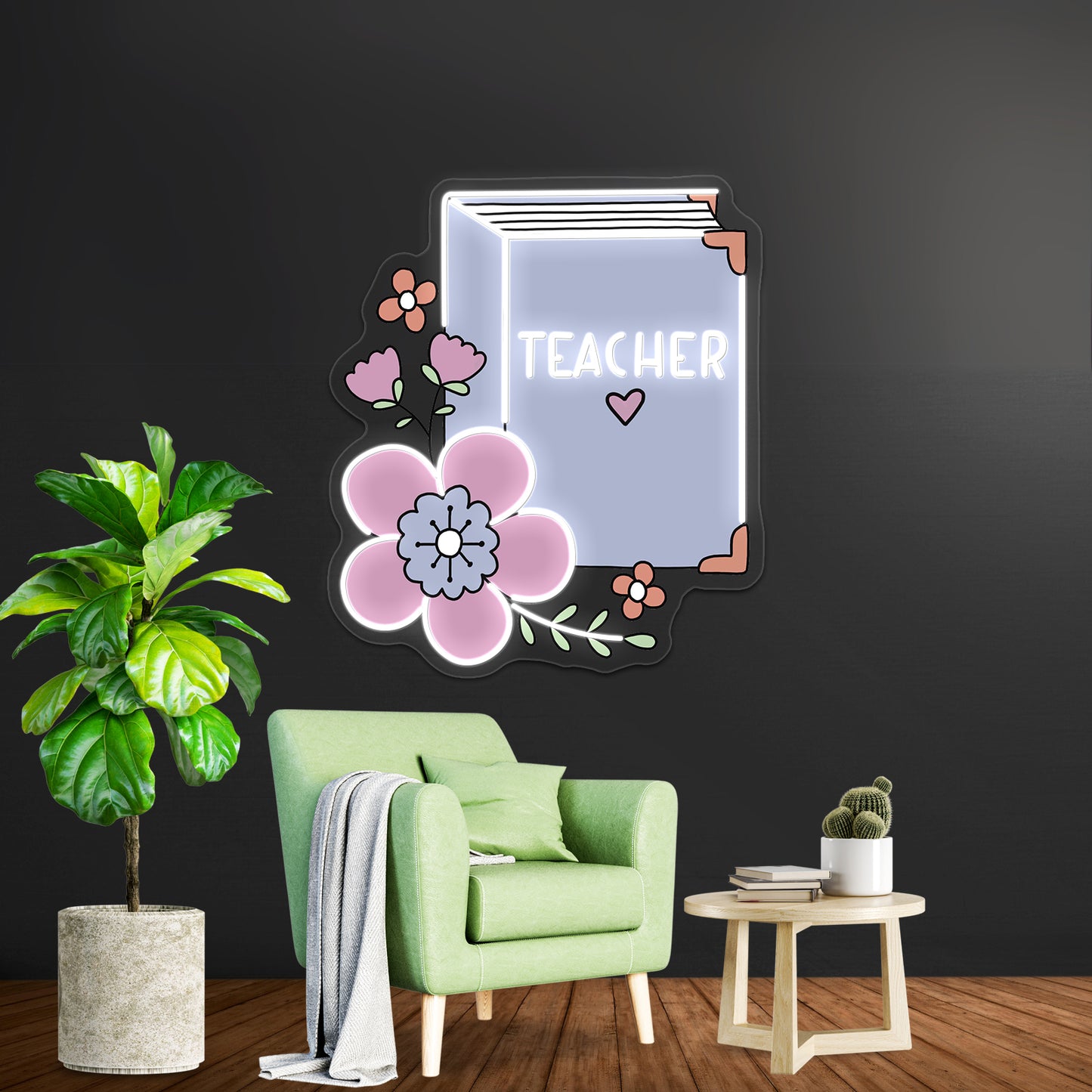 Teacher Floral Book Neon Sign Artwork For Bar Neon Signs