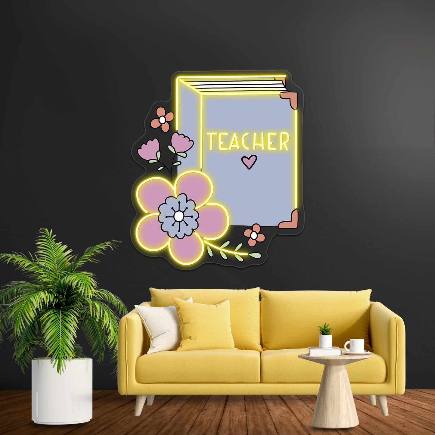 Teacher Floral Book Neon Sign Artwork For Bar Neon Signs