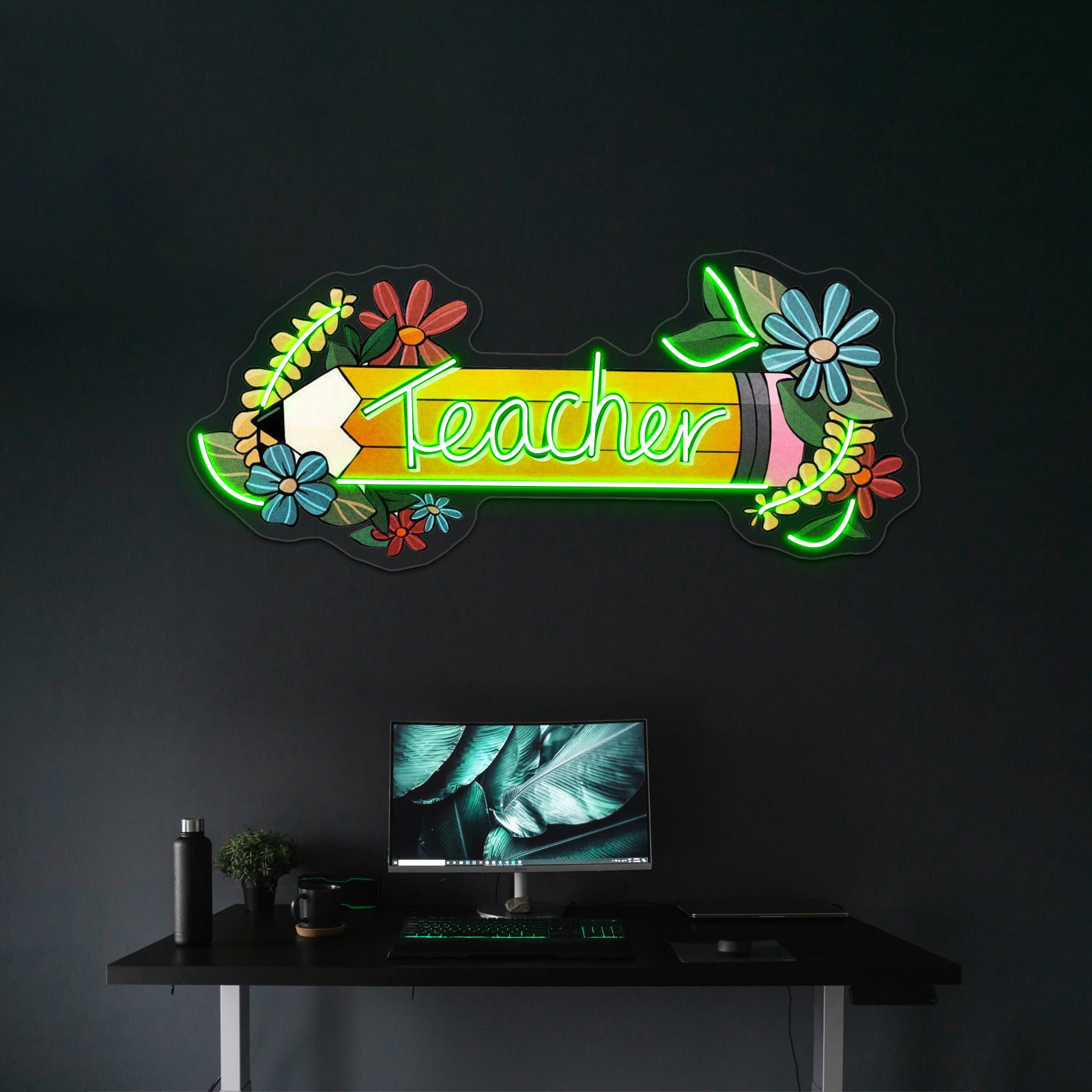 Teacher Floral Pencil Neon Sign Artwork For Wedding Signs | Shineneon