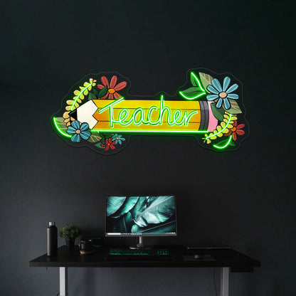 Teacher Floral Pencil Neon Sign Artwork For Wedding Signs