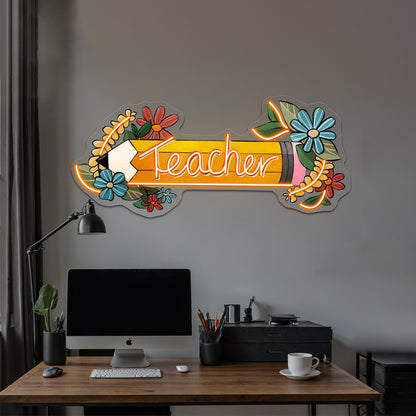 Teacher Floral Pencil Neon Sign Artwork For Wedding Signs