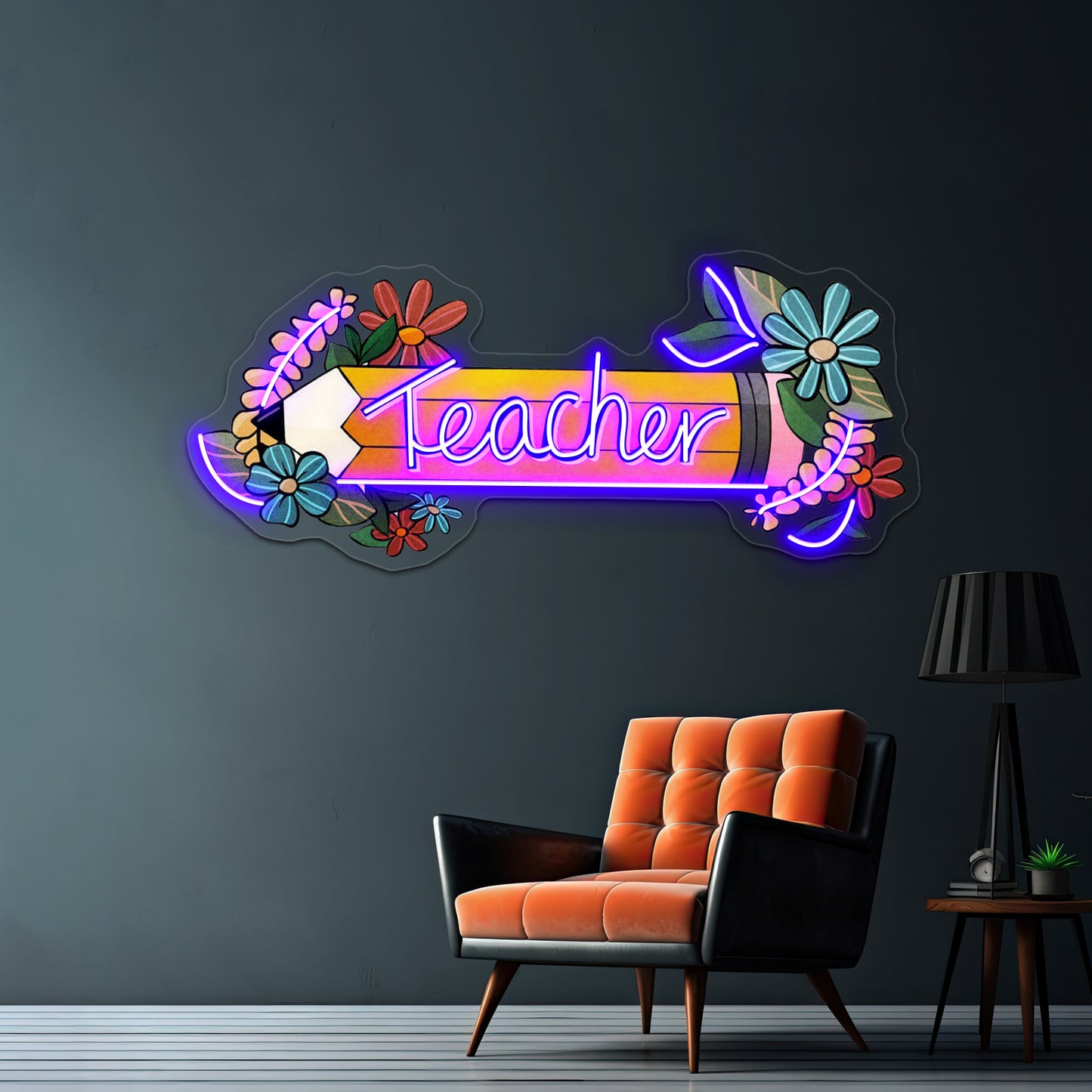 Teacher Floral Pencil Neon Sign Artwork For Wedding Signs