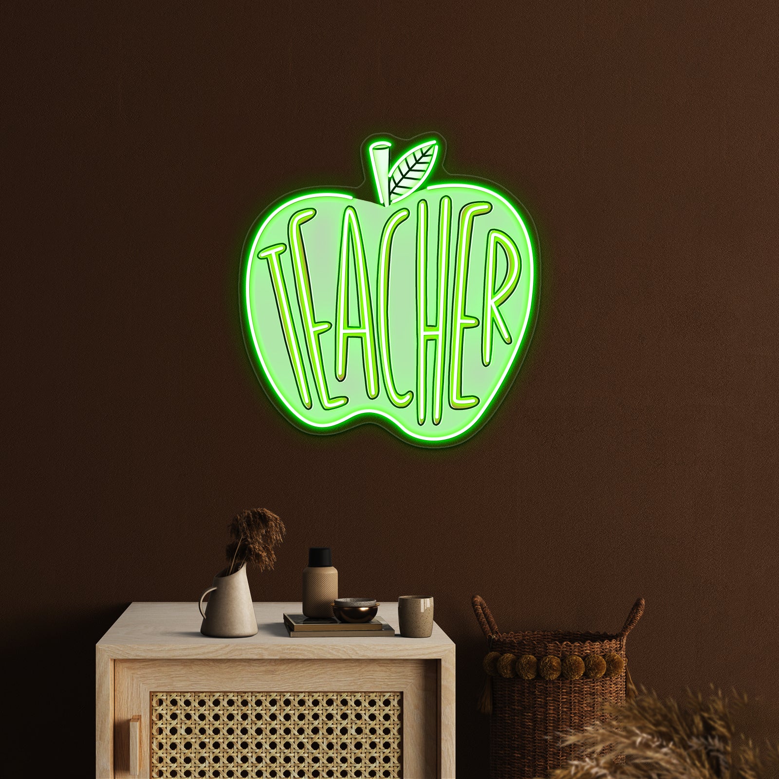 Teacher Green Apple Neon Sign Artwork For Personalized Neon Signs | Shineneon