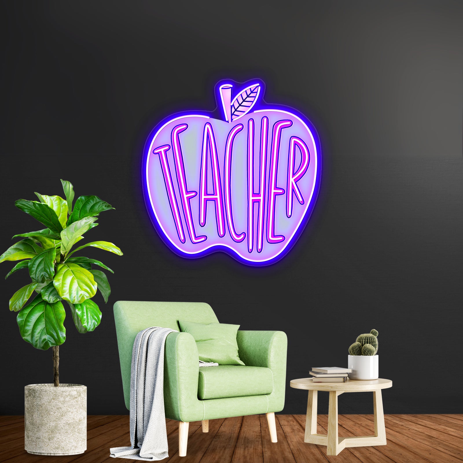 Teacher Green Apple Neon Sign Artwork For Personalized Neon Signs | Shineneon
