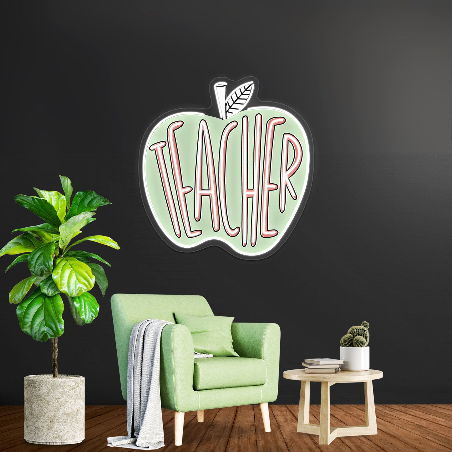 Teacher Green Apple Neon Sign Artwork For Personalized Neon Signs