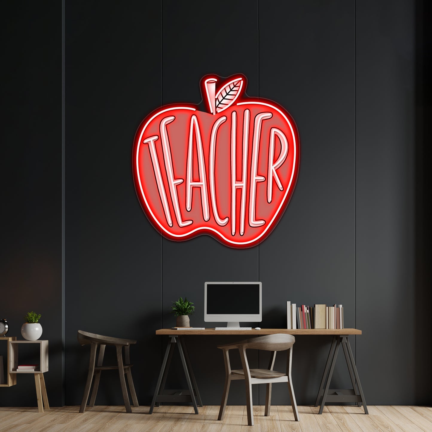 Teacher Red Apple Neon Sign Artwork For Led Signs For Room