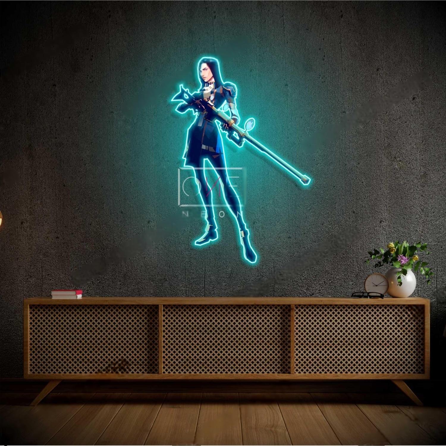 Teal Anime Caitlyn Lol Led Neon Sign For Gaming Room Decor | Shineneon