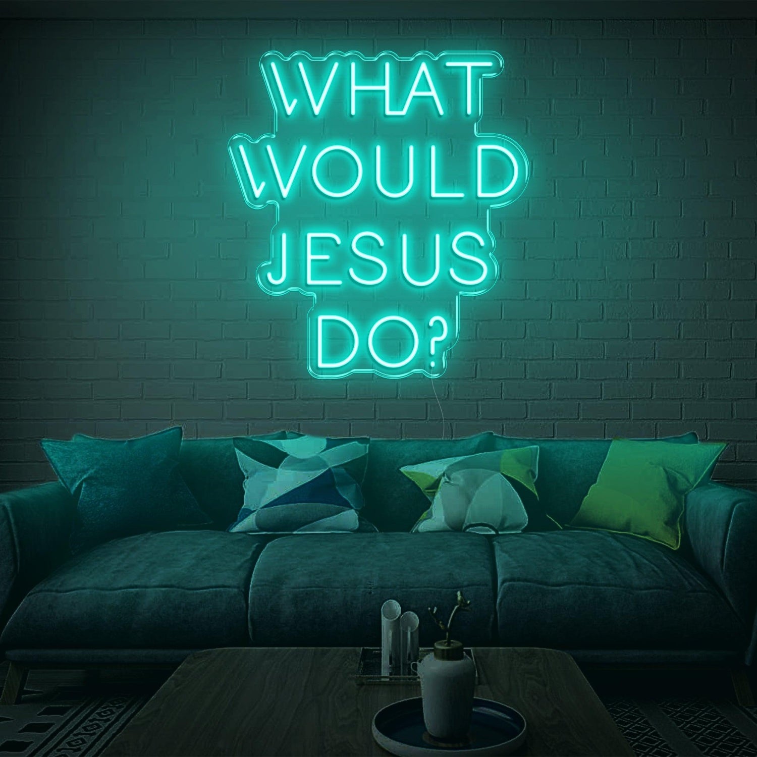 Teal Blue What Would Jesus Do Led Neon Sign For Modern Home Decor | Shineneon