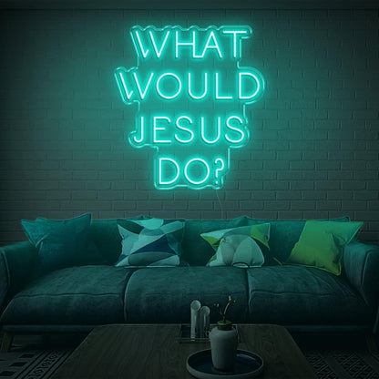 Teal Blue What Would Jesus Do Led Neon Sign For Modern Home Decor | Shineneon