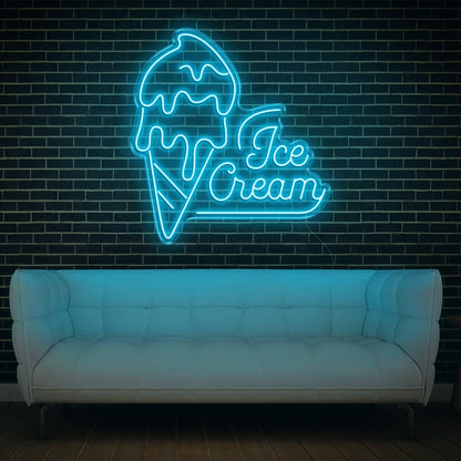 Teal Ice Cream Artwork Led Neon Sign For Cafe Home Decor | Shineneon