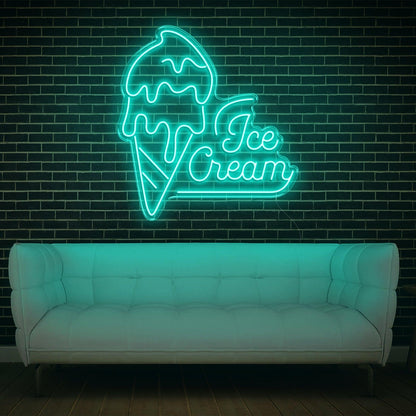 Teal Ice Cream Artwork Led Neon Sign For Cafe Home Decor | Shineneon