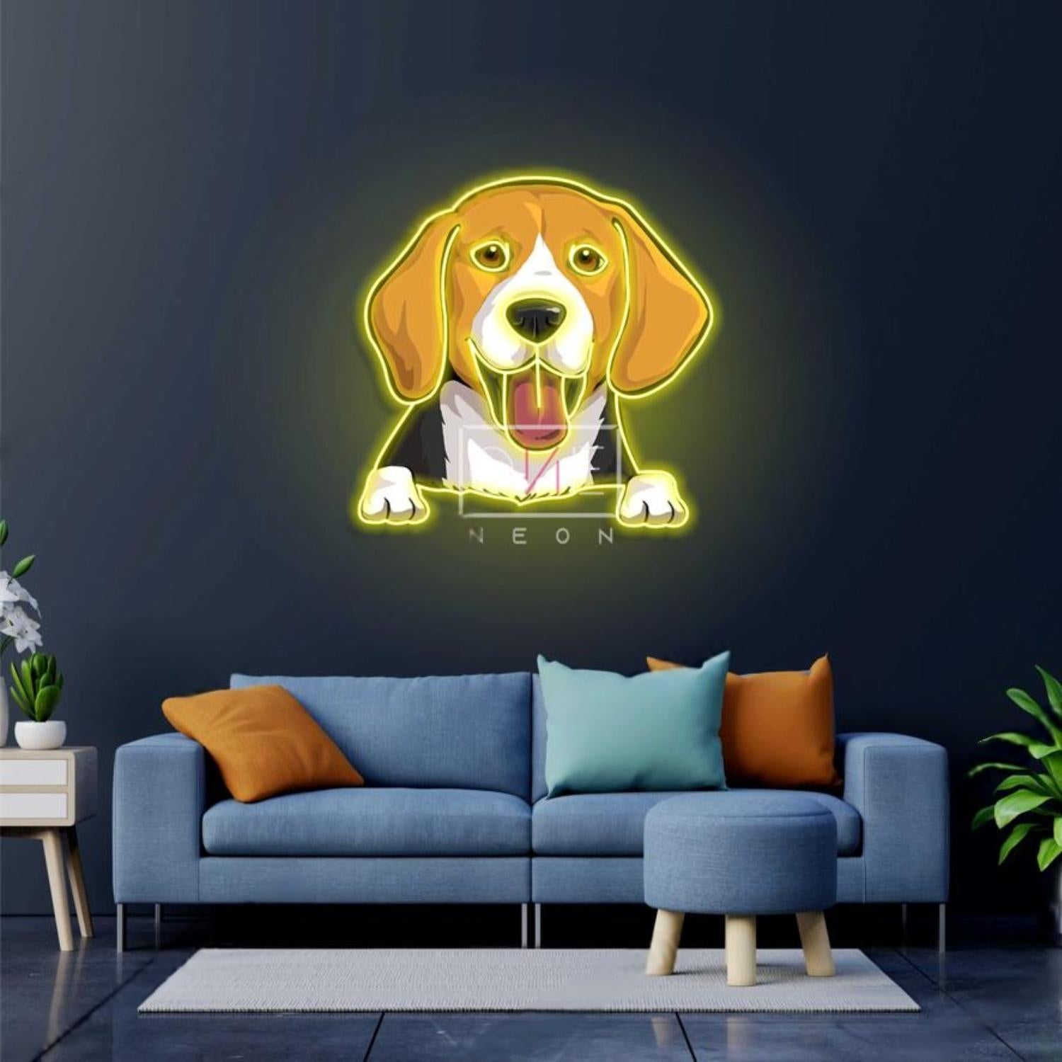 Teal-Trimmed Beagle Cartoon Led Neon Sign For Home Decor | Shineneon