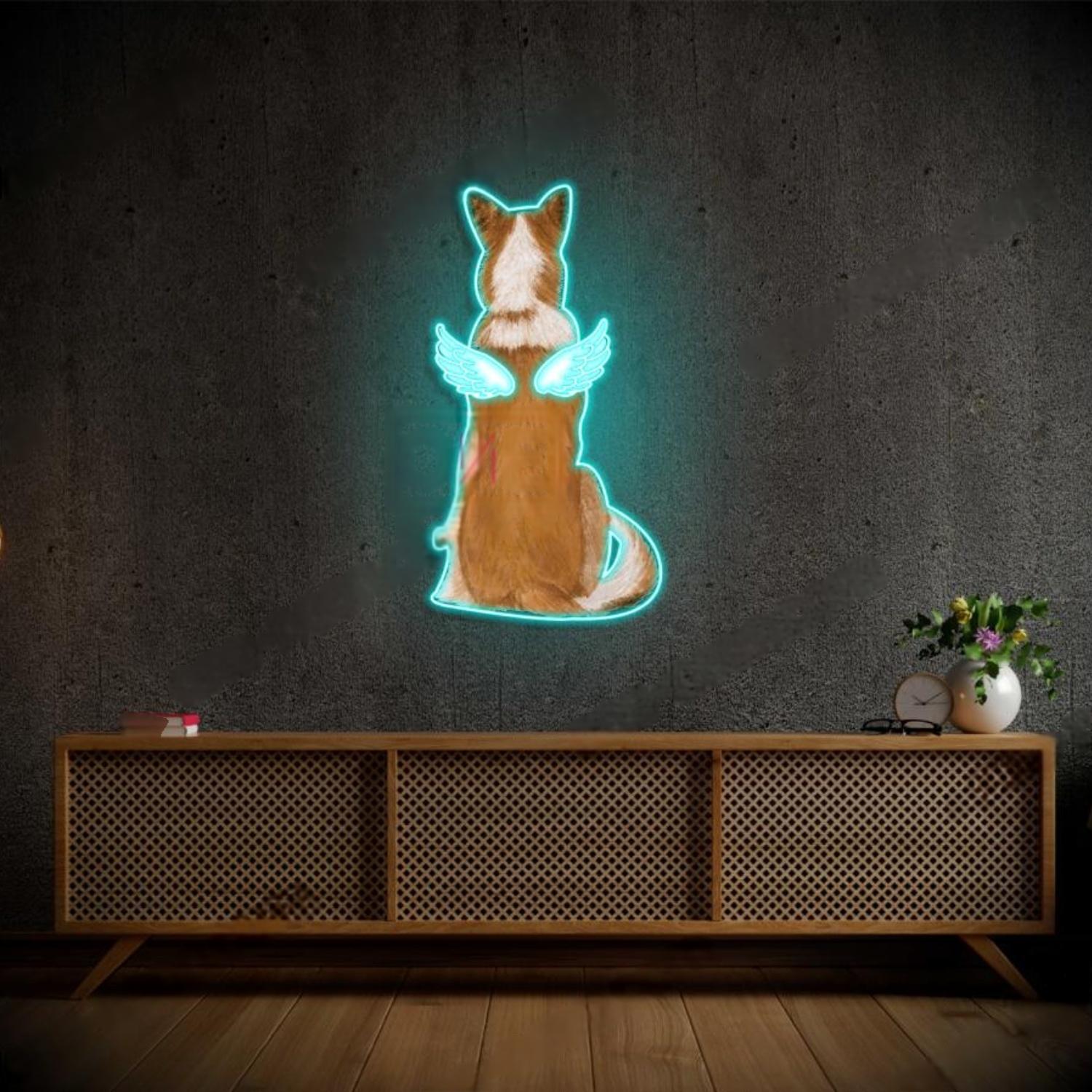 Teal White Winged Border Collie Led Neon Sign For Home Decor | Shineneon