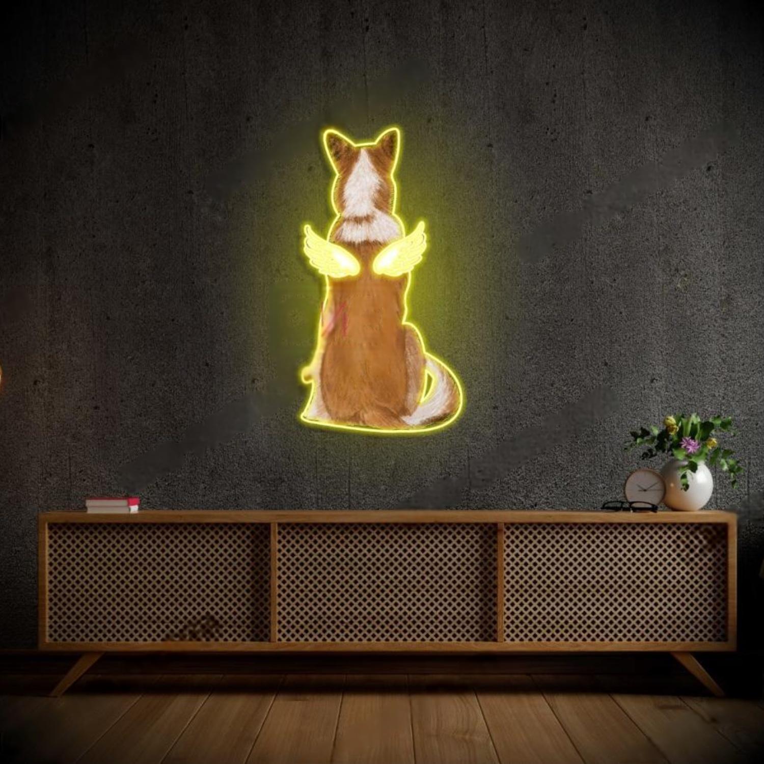 Teal White Winged Border Collie Led Neon Sign For Home Decor | Shineneon