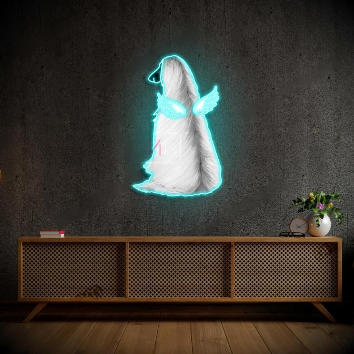Teal Winged Afghan Hound Led Neon Sign For Cozy Home Decor | Shineneon