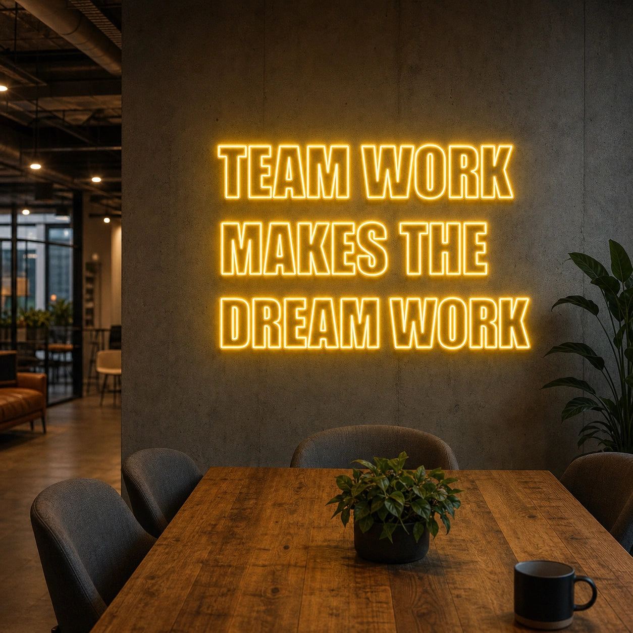Team Work Makes The Dream Wall Decor LED Neon Sign Garage Man Cave Neon Sign real lifestyle scene
