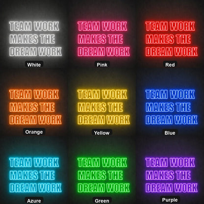 Team Work Makes The Dream Wall Decor LED Neon Sign Garage Man Cave Neon Sign color grid