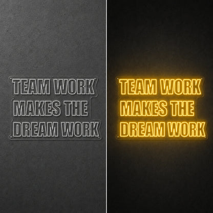 Team Work Makes The Dream Wall Decor LED Neon Sign Garage Man Cave Neon Sign day and night comparison