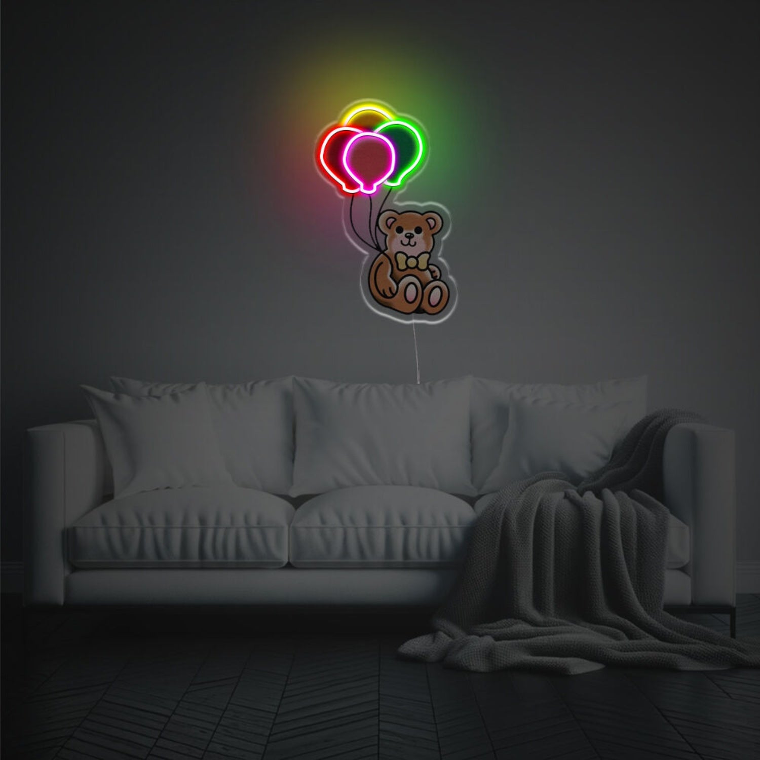 Teddy Bear With Colorful Balloons Led Neon Acrylic Artwork | Shineneon