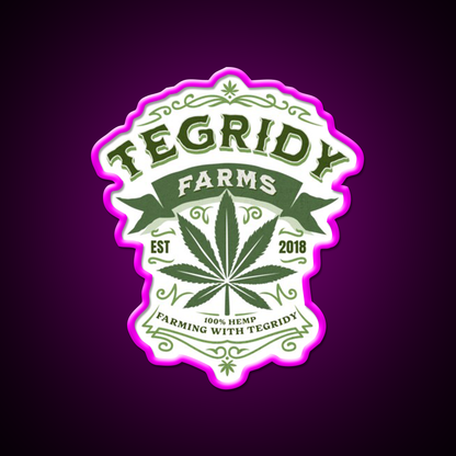 Tegridy Farms Essential Neon Sign Hemp Inspired Green Leaf Led Neon Sign Rgb Color - Neon sign mounted on wall in room