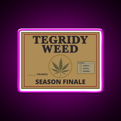 Tegridy Weed From Tegridy Farms Season Green Leaf Led Neon Sign Rgb Color - Neon sign mounted on wall in room