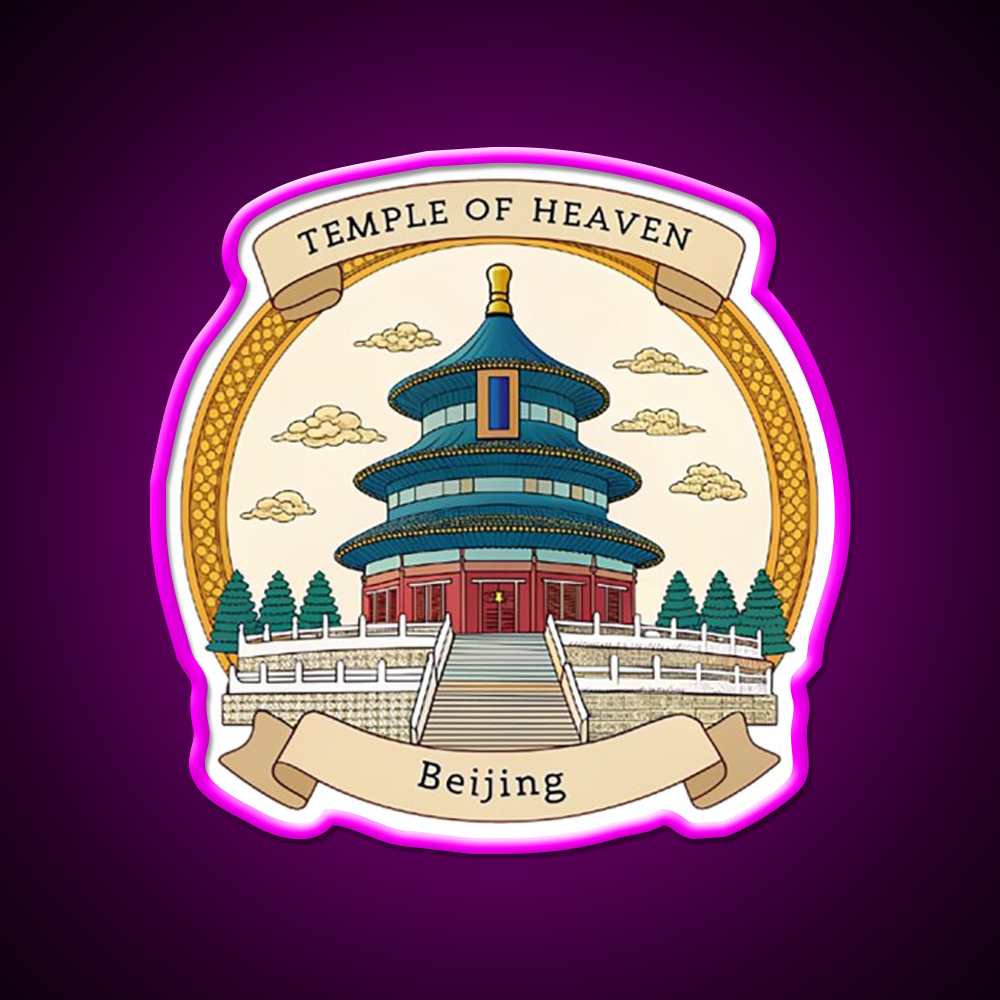 Temple Of Heaven Asian Cultural Led Neon Sign Wall Art Rgb Color - Neon sign mounted on wall in room