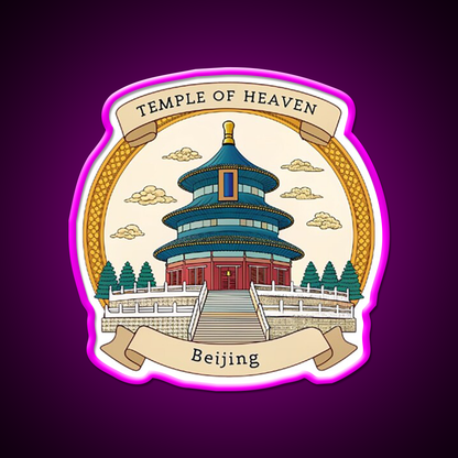 Temple Of Heaven Asian Cultural Led Neon Sign Wall Art Rgb Color - Neon sign mounted on wall in room
