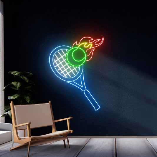 Tennis Fire Ball Racket Neon Sign