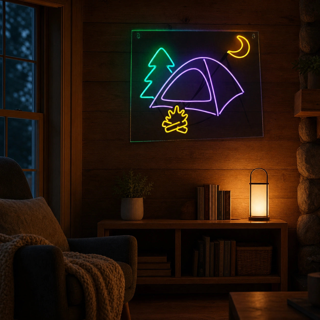 Tent Campfire LED Neon Sign Garage Man Cave Neon Sign real lifestyle scene