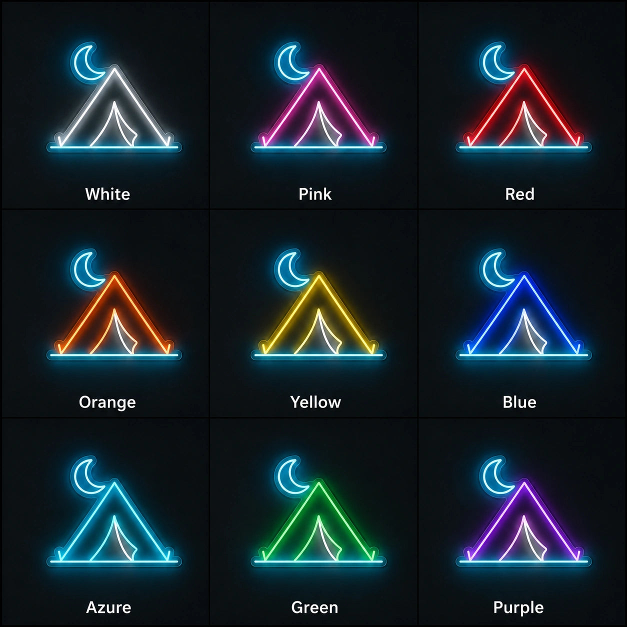 Tent Crescent Moon LED Neon Sign day and night comparison