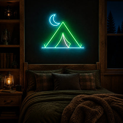 Tent Crescent Moon Vintage LED Neon Sign real lifestyle scene