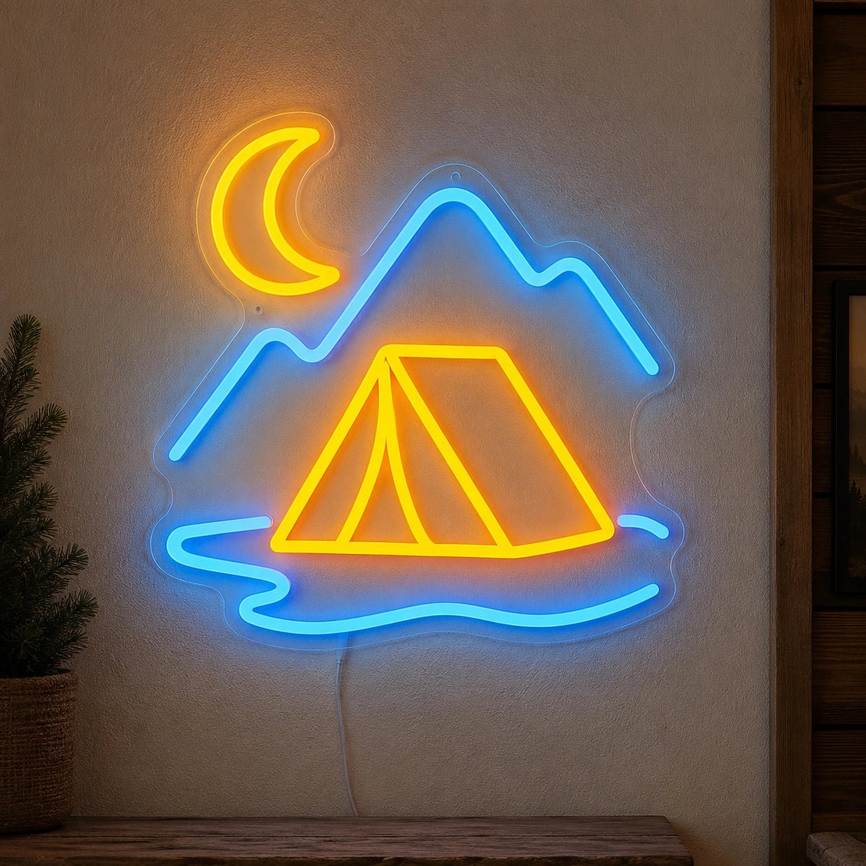 Tent Moon Mountains Lake LED Neon Sign - Shineneon