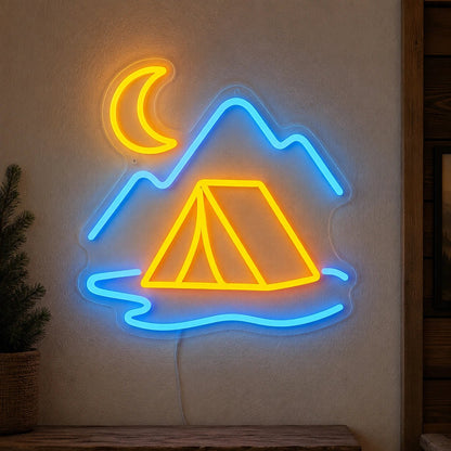 Tent Moon Mountains Lake LED Neon Sign - Shineneon