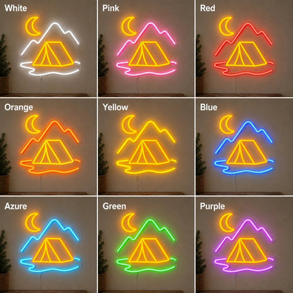 Tent Moon Mountains Lake LED Neon Sign - Shineneon