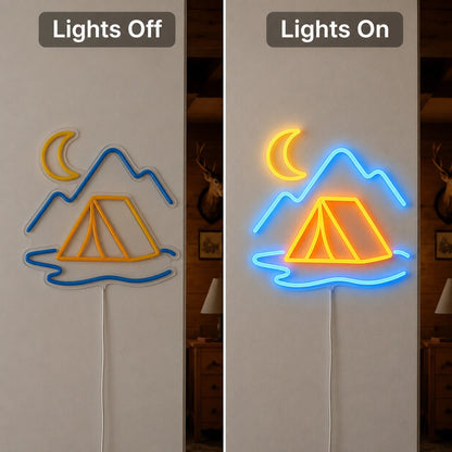 Tent Moon Mountains Lake LED Neon Sign - Shineneon