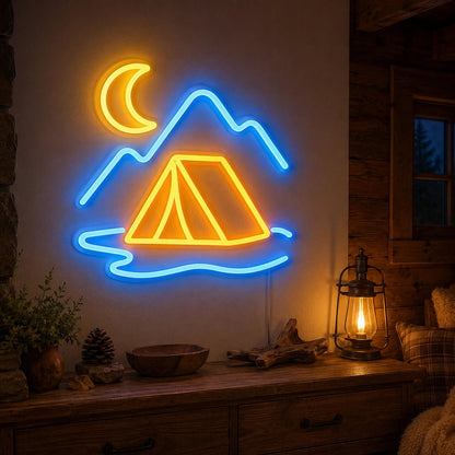 Tent Moon Mountains Lake LED Neon Sign - Shineneon