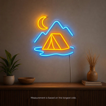Tent Moon Mountains Lake LED Neon Sign - Shineneon
