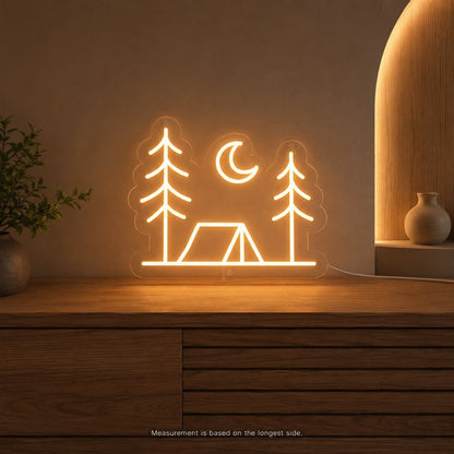 Tent Pine Trees Crescent Moon LED Neon Sign color grid