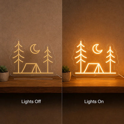 Tent Pine Trees Crescent Moon LED Neon Sign - Shineneon