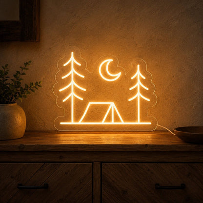 Tent Pine Trees Crescent Moon LED Neon Sign - Shineneon