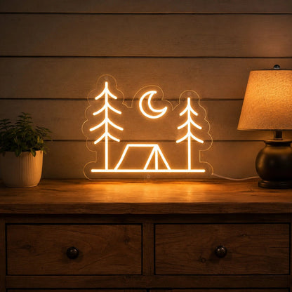 Tent Pine Trees Crescent Moon LED Neon Sign - Shineneon