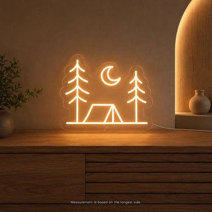 Tent Pine Trees Crescent Moon LED Neon Sign - Shineneon