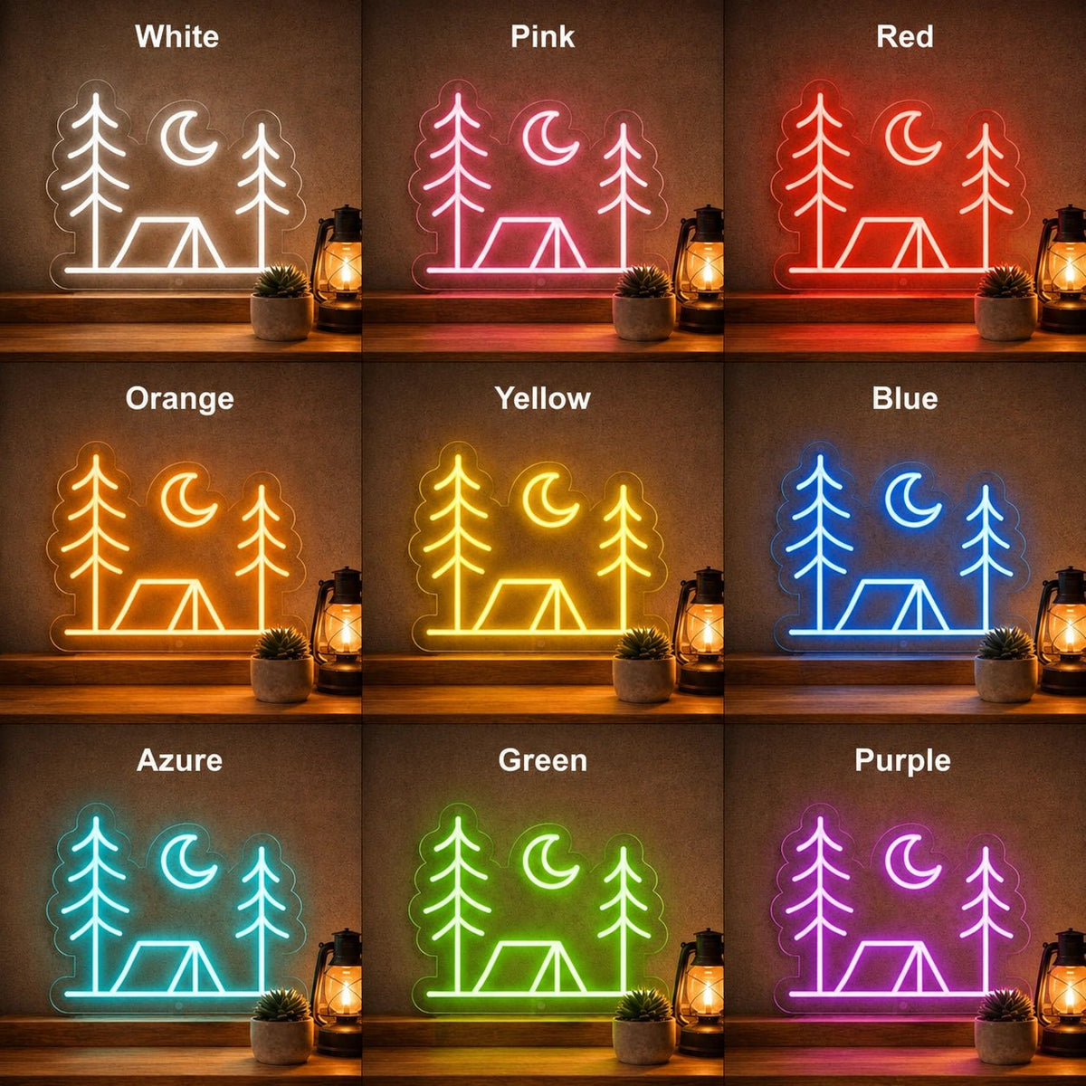 Tent Pine Trees Crescent Moon LED Neon Sign - Shineneon