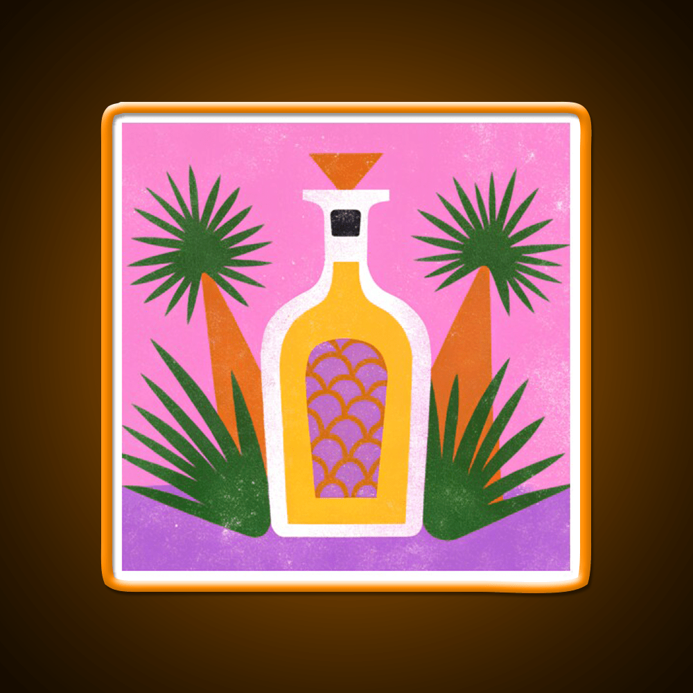 Tequila Bottle And Agave Retro Pop Print Party Drink Tequila Led Neon Sign Rgb Color - Shineneon